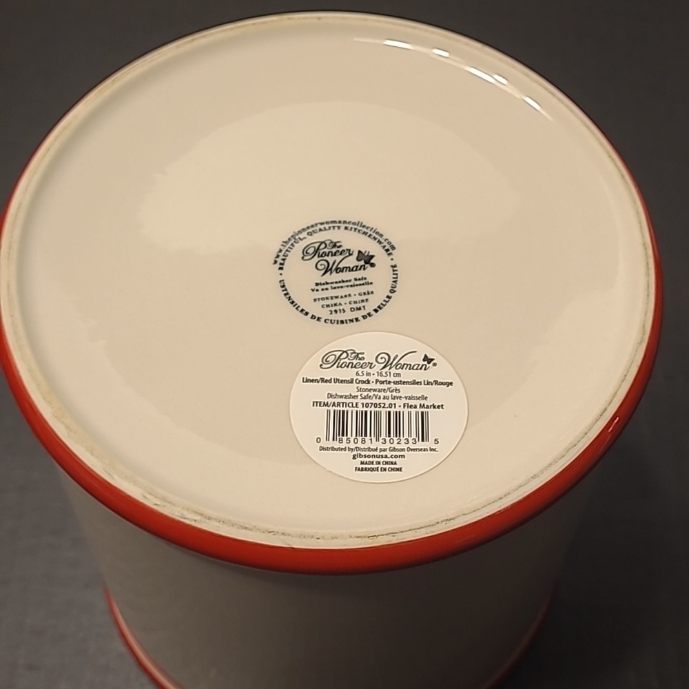 PIONEER WOMEN Cream and Red Utensil Holder - Picture 3 of 6